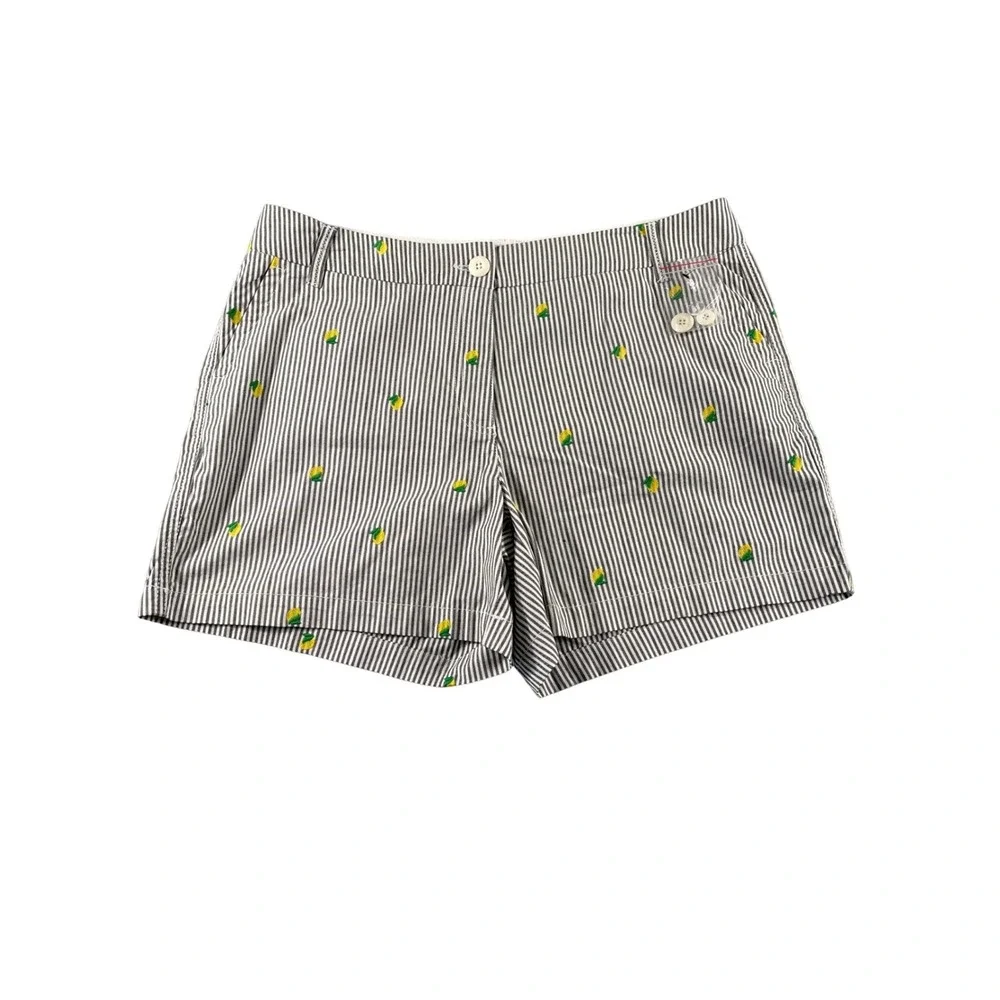 Crown & Ivy Women Size 14 Striped Lemon Embroidered Preppy Coastal Summer Shorts